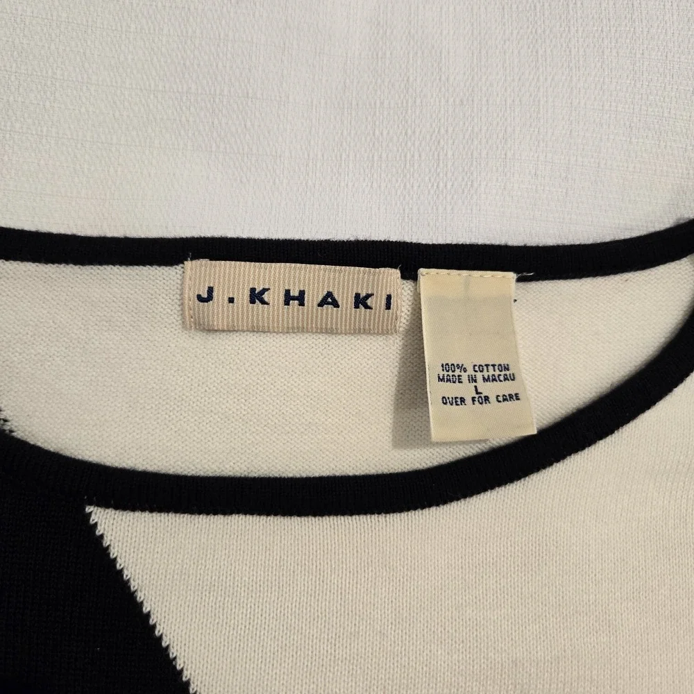 J Khaki Women's Sweater Long‎ Sleeve  Black Cream Colorblock 100% Cotton Size L